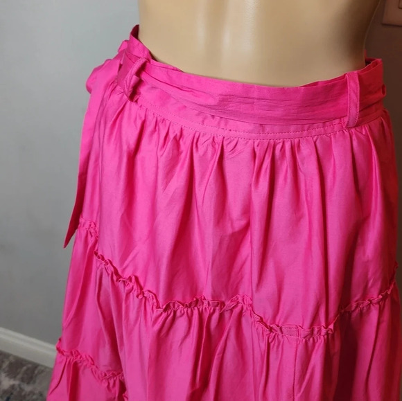 NWT Jason Wu pink cotton teired ruffle belted maxi skirt. Front slit. Large - Picture 9 of 16